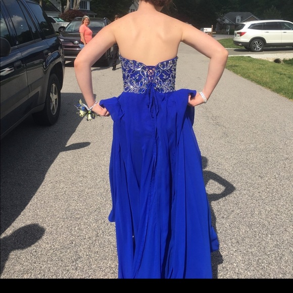 sapphire blue prom dresses Wedtrend Women Royal Blue Prom Dress Mermaid Spaghetti Straps Satin Formal  Evening Dress with Split Front – WEDTREND main image 1